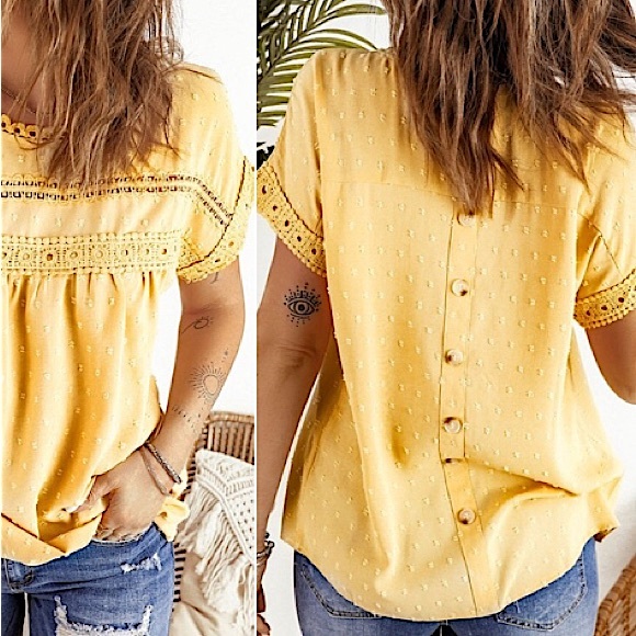 BellanBlue Tops - Yellow Swiss Dot Button Detail Blouse